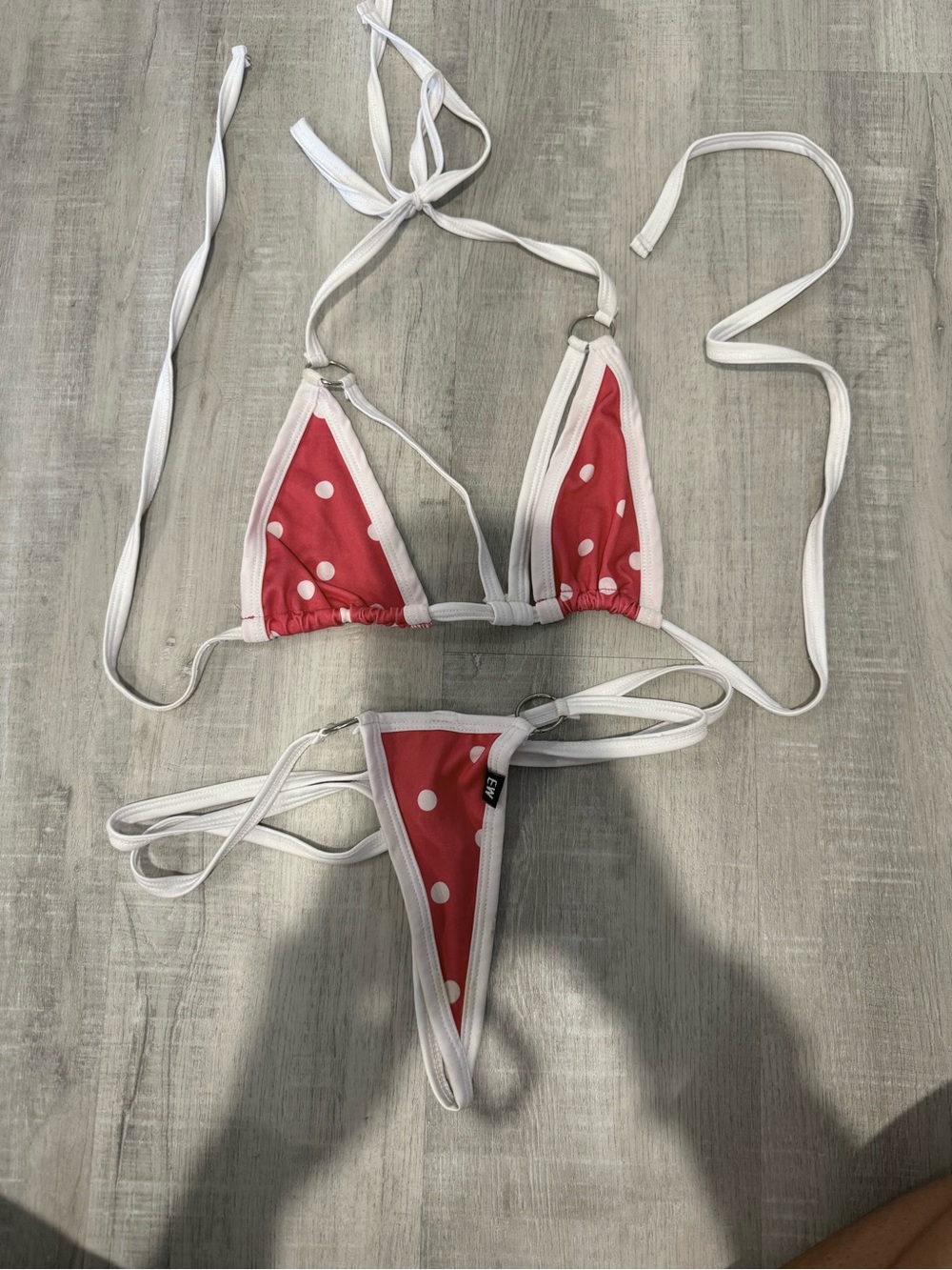 Women’s Pink Polka Dot Two-Piece Swim Set - White Trim